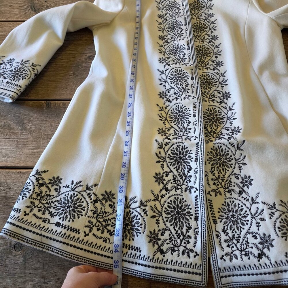 Peter Nygard Ivory Wool Embroidered Coat 14 Boho Folk Jacket Longline Tunic L - Picture 15 of 16
